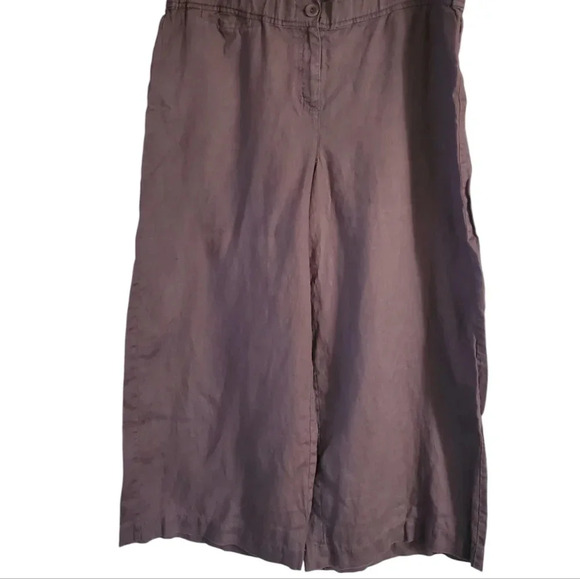 EILEEN FISHER 100% ORGANIC LINEN WIDE LEGG CROPPED WOMANS BROWN PANTS, SIZELARGE - Picture 2 of 6